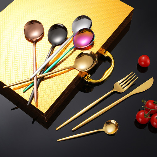 不鏽鋼餐具套裝24件套扁柄葡萄牙創意西餐牛排刀叉勺禮盒 不鏽鋼餐具套裝24件套扁柄葡萄牙創意西餐牛排刀叉勺禮盒