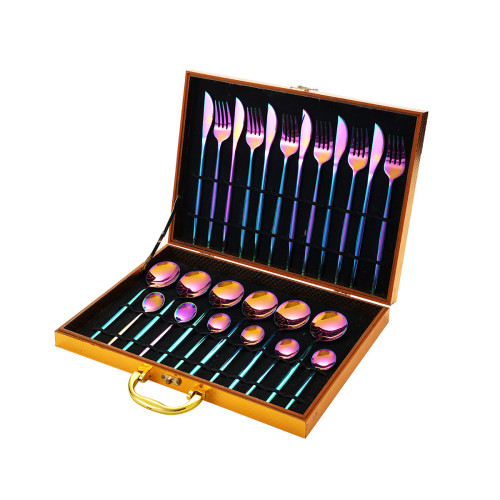 不鏽鋼餐具套裝24件套扁柄葡萄牙創意西餐牛排刀叉勺禮盒 不鏽鋼餐具套裝24件套扁柄葡萄牙創意西餐牛排刀叉勺禮盒