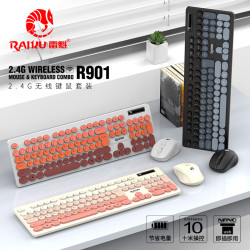 RAIKU雷魁R901無線鍵盤滑鼠套裝三拼漸變色商務辦公通用鍵盤2.4G
