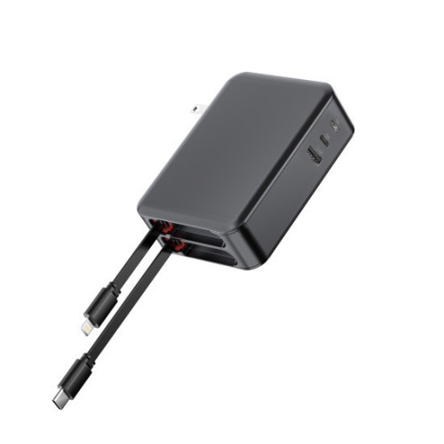 65WPD快充頭氮化鎵AC充電器自帶伸縮線USB旅充插腳可折曡USB牆充 65WPD快充頭氮化鎵AC充電器自帶伸縮線USB旅充插腳可折曡USB牆充