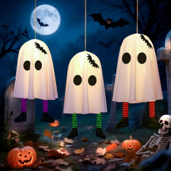 萬聖節主題蝙蝠幽靈吊鬼led彩燈掛件鬼節日恐怖氛圍裝飾布置掛飾