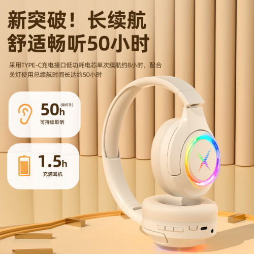 藍牙耳機頭戴式無線可插卡降噪電競遊戯超長續航發光