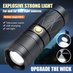 強光手電鋁合金變焦點火超高續航尾部帶LED戶外強光手電筒