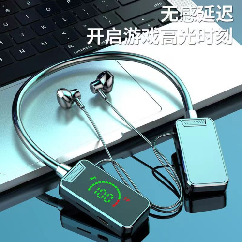掛脖式無線藍牙耳機帶耳返半入耳運動立體聲耳機藍牙長續航手機通