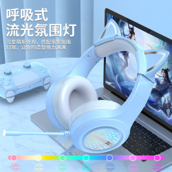 前行者X12有線1.9m頭戴式貓耳耳機七彩炫光降噪舒適遊戯耳機