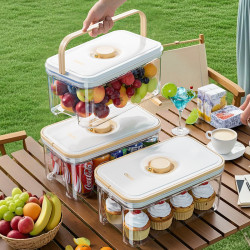 戶外露營手提真空保鮮盒持久冷藏大容量密封儲物盒冰箱食物水果盒