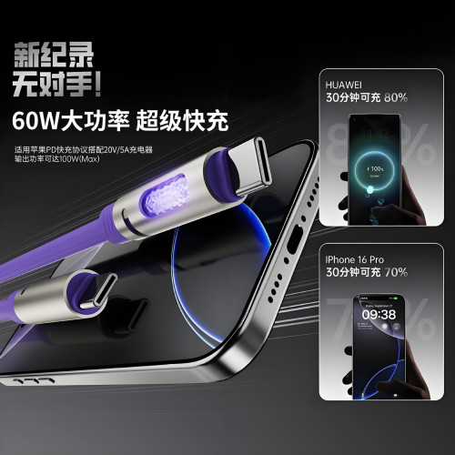 矽膠60W快充手機數據線雙Typec車用手機充電線適用蘋果15-16華爲 矽膠60W快充手機數據線雙Typec車用手機充電線適用蘋果15-16華爲