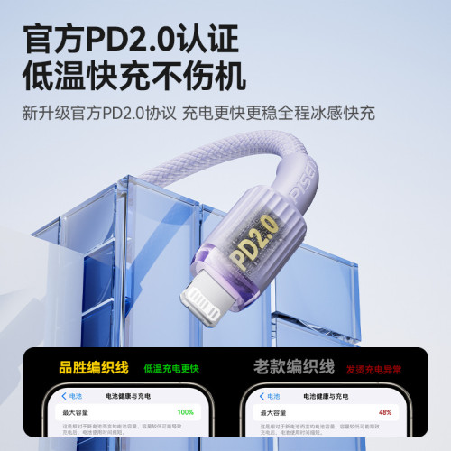 品勝適用蘋果PD快充線iPhone14promax手機充電線27W編織12數據線x 品勝適用蘋果PD快充線iPhone14promax手機充電線27W編織12數據線x