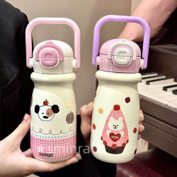 卡通小奶壺不鏽鋼可攜式水壺高顔值女吸管保溫大容量水杯可攜式拎拎壺