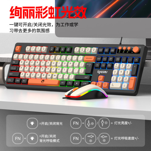 RAIKUI雷魁T18有線鍵盤滑鼠套裝發光電競遊戯辦公三合一拼色鍵鼠 RAIKUI雷魁T18有線鍵盤滑鼠套裝發光電競遊戯辦公三合一拼色鍵鼠