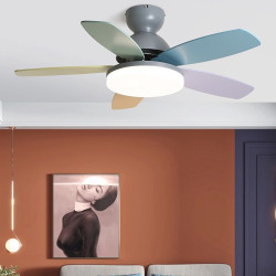 可愛彩色5葉吊扇燈吸頂風扇燈兒童房餐廳帶燈風扇吊燈家用吊扇燈