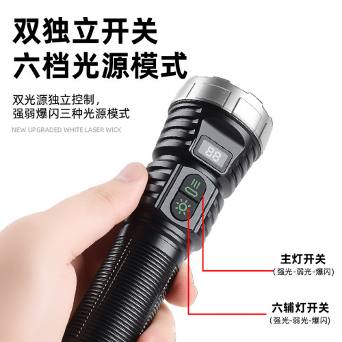 Led遠射雷射可攜式手電數顯充電應急燈巡邏防汛戶外強光手電筒 Led遠射雷射可攜式手電數顯充電應急燈巡邏防汛戶外強光手電筒