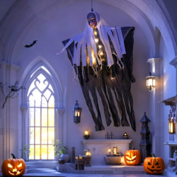 萬聖節裝飾修女吊鬼led燈串掛飾骷髏頭幽靈鬼屋恐怖氛圍布置掛件