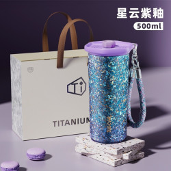 大卡純鈦咖啡保溫杯女士雙飲水杯高顔值車用可攜式帶提繩保冷純鈦杯