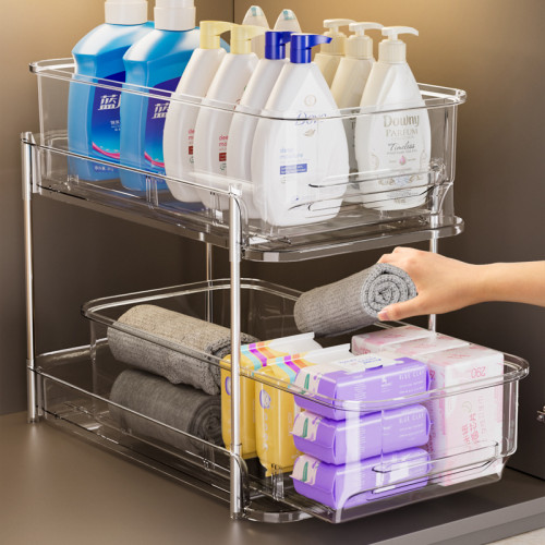 洗漱台下水槽置物架抽拉式多層儲物架子衛生間浴室櫥櫃分層收納架 洗漱台下水槽置物架抽拉式多層儲物架子衛生間浴室櫥櫃分層收納架