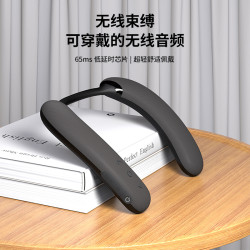 新款掛脖式無線藍牙音箱布藝防水可攜式頸部敭聲器穿戴低音砲戶外