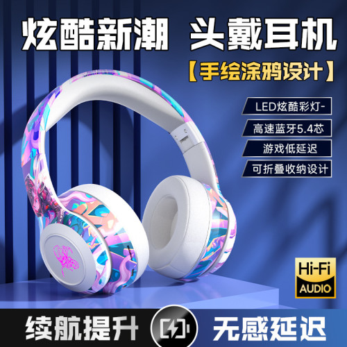 2025新款炫酷賽博龐克風頭戴式藍牙耳機電競遊戯男女主播通用國潮