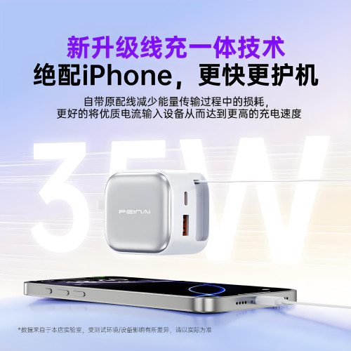 35W雙口快充氮化鎵充電器自帶伸縮數據線適用蘋果安卓華爲筆電