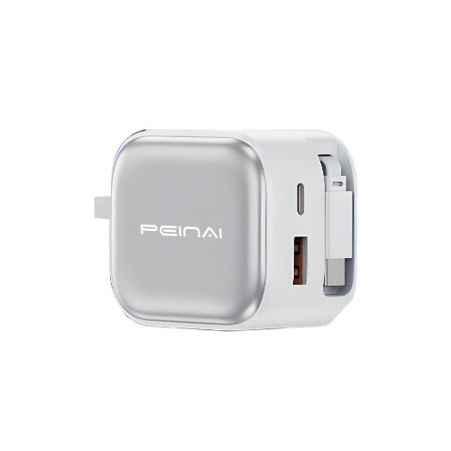 35W雙口快充氮化鎵充電器自帶伸縮數據線適用蘋果安卓華爲筆電