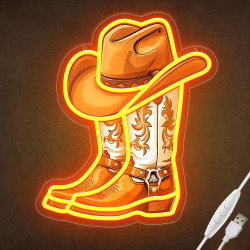 西部牛仔元素霓虹燈UV印刷靴子裝飾燈牌背雕牛仔led燈