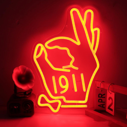 手拿菸發光燈牌學生會組織1911霓虹燈可調光愛心手勢led燈 手拿菸發光燈牌學生會組織1911霓虹燈可調光愛心手勢led燈
