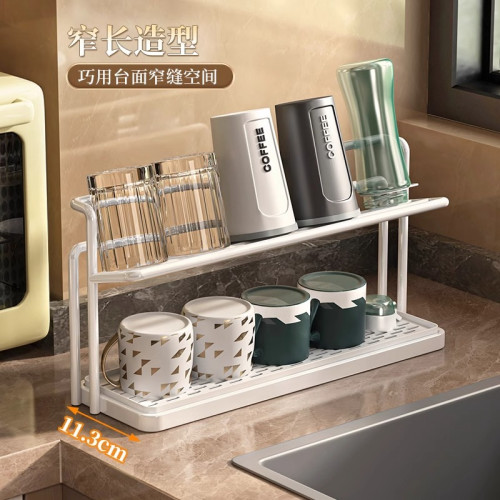 雙層杯架鐵藝瀝水托盤架台面玻璃杯子茶杯咖啡水杯多層收納置物架 雙層杯架鐵藝瀝水托盤架台面玻璃杯子茶杯咖啡水杯多層收納置物架