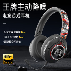 新款國潮頭戴式藍牙耳機無線帶麥主動降噪長續航塗鴉圖案