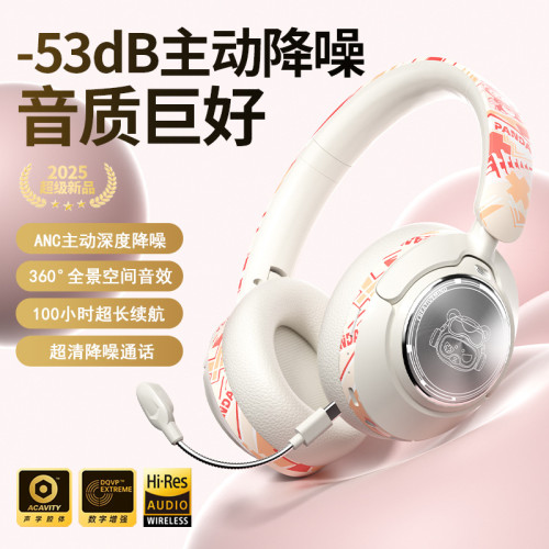 新款國潮頭戴式藍牙耳機無線帶麥主動降噪長續航塗鴉圖案
