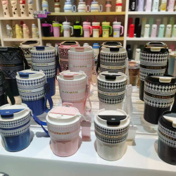 SITARAYURI創意3D格紋保溫杯女生不鏽鋼咖啡杯隨行水杯可攜式批