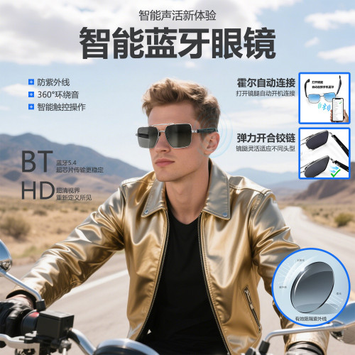 藍牙智能眼鏡自動開關機金屬彈簧鉸鏈設計AI智能眼鏡聽歌通話眼鏡