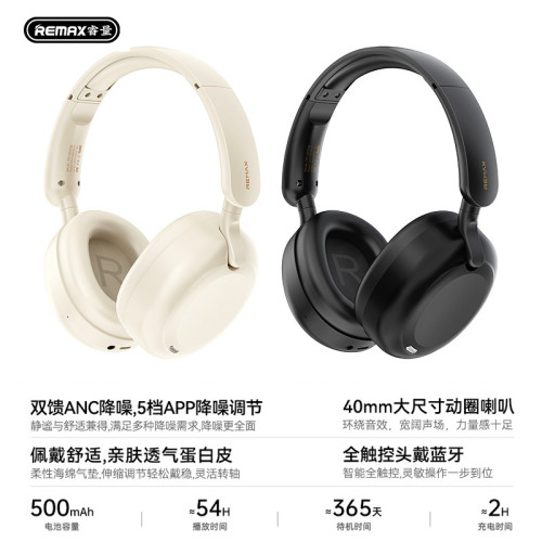 Remax無線頭戴式耳機雙餽ANC降噪音樂通話藍牙耳機長續航藍牙5.4 Remax無線頭戴式耳機雙餽ANC降噪音樂通話藍牙耳機長續航藍牙5.4