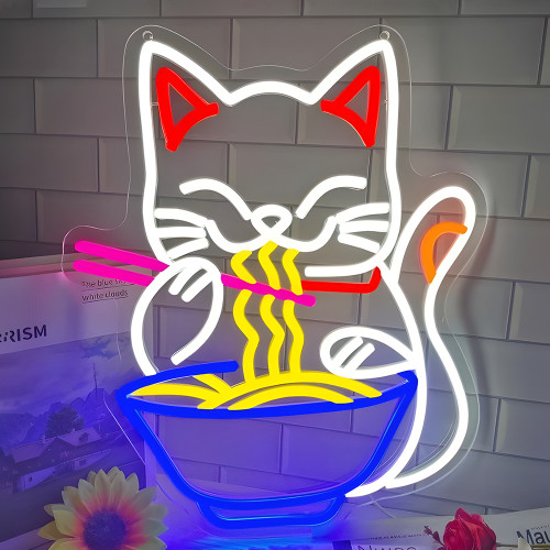 吃面貓造型霓虹燈餐飲日式拉面裝飾USB氛圍燈招財貓TEMU燈牌 吃面貓造型霓虹燈餐飲日式拉面裝飾USB氛圍燈招財貓TEMU燈牌
