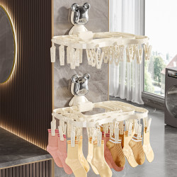 襪子晾曬架家用陽台收納神器多功能內衣內褲防風可折曡多夾晾衣架