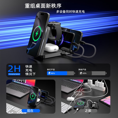 五合一磁吸款折曡底座無線充電器適用蘋果手錶耳機三合一