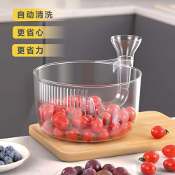 水果自動清洗瀝水籃塑膠透明廚房果蔬漏水盆乾溼分離蝸牛濾水神器