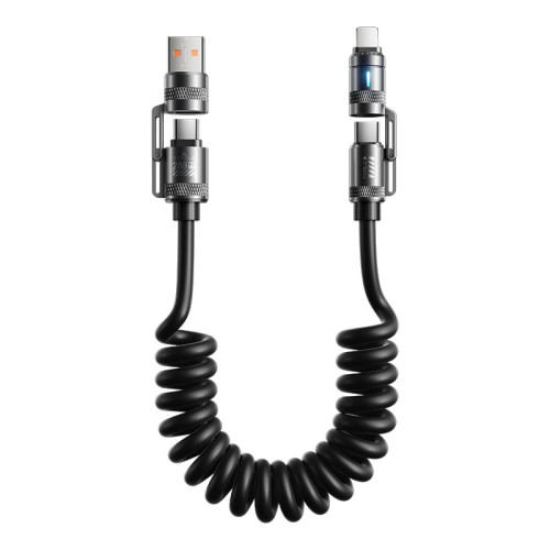 240W二拖二車用彈簧伸縮數據線適用蘋果Type-C華爲6A四合一快充線 240W二拖二車用彈簧伸縮數據線適用蘋果Type-C華爲6A四合一快充線