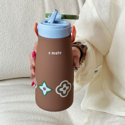 手提吸管雙飲杯陶瓷內膽保溫杯316可攜式情侶女學生高顔值牛奶水杯