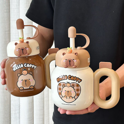 卡皮巴拉保溫杯女生高顔值2025新款兒童吸管水壺可愛網紅大肚杯子 卡皮巴拉保溫杯女生高顔值2025新款兒童吸管水壺可愛網紅大肚杯子