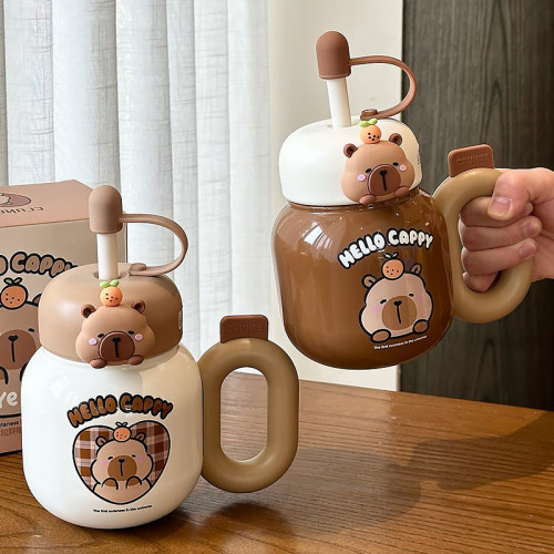卡皮巴拉保溫杯女生高顔值2025新款兒童吸管水壺可愛網紅大肚杯子 卡皮巴拉保溫杯女生高顔值2025新款兒童吸管水壺可愛網紅大肚杯子