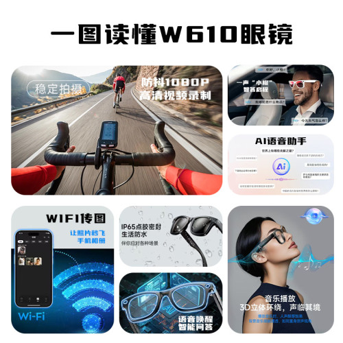 W610智能眼鏡AI識物語音助手翻譯800W攝影機聽歌藍牙通話藍牙 W610智能眼鏡AI識物語音助手翻譯800W攝影機聽歌藍牙通話藍牙