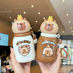 卡皮巴拉可愛搪膠學生高顔值胖胖杯堅固提環攜帶方便直飲口保溫杯