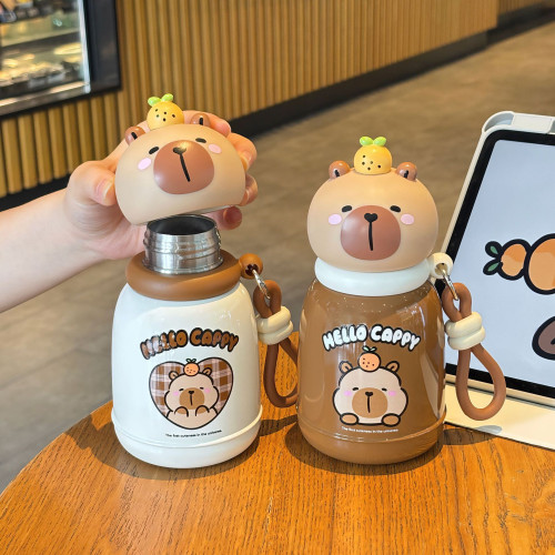 卡皮巴拉可愛搪膠學生高顔值胖胖杯堅固提環攜帶方便直飲口保溫杯 卡皮巴拉可愛搪膠學生高顔值胖胖杯堅固提環攜帶方便直飲口保溫杯
