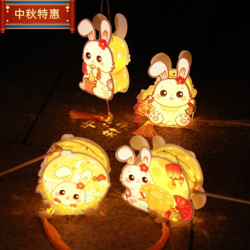 中秋節發光手提卡通玉兔子花燈籠兒童玩具古風宮燈diy擺攤用品