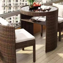 陽台小桌椅家用茶桌椅組合可收納桌椅戶外藤椅三件套庭院休閒茶幾