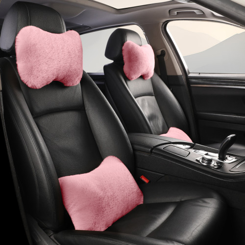 汽車毛絨頭枕腰靠頸枕腰靠護腰仿兔毛絨車用腰靠 汽車毛絨頭枕腰靠頸枕腰靠護腰仿兔毛絨車用腰靠