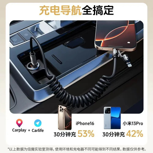 四合一彈簧240W香薰快充線適用於蘋果安卓typec數據線車用投影 四合一彈簧240W香薰快充線適用於蘋果安卓typec數據線車用投影