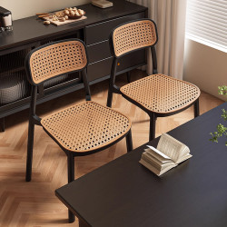 塑膠藤編椅子中古風餐椅靠背椅透氣藤椅家用小戶型餐桌椅民宿凳子