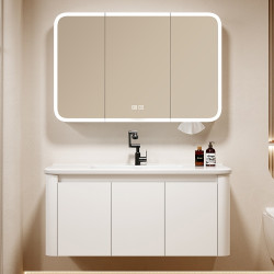 掛牆圓弧浴室櫃組合衛生間洗手洗臉一體陶瓷盆洗漱台美妝智能鏡櫃