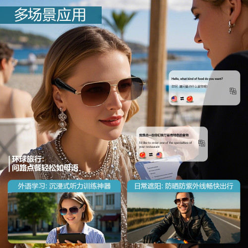 AI翻譯藍牙智能眼鏡GY系列聽歌通話多語翻譯智能藍牙眼鏡耳機