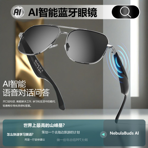 AI翻譯藍牙智能眼鏡GY系列聽歌通話多語翻譯智能藍牙眼鏡耳機